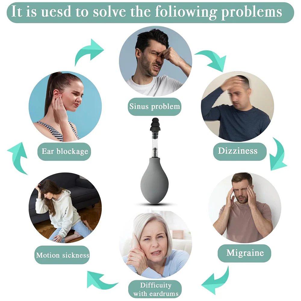 Ear Pressure Tool Portable Ear Pressure Relief Suction Device Wih 3 Sizes Of Earplugs Inner Ear Pressure Relief Tool for Headach 3