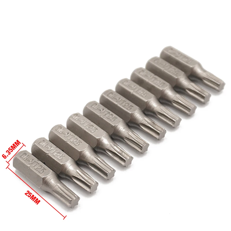 10Pcs 1/4 25mm Torx T25 스크루 드라이버 비트 세트 수리 도구 ScrewdriversKit 전원 가정용 핸드 툴용 육각 섕크 드릴 비트