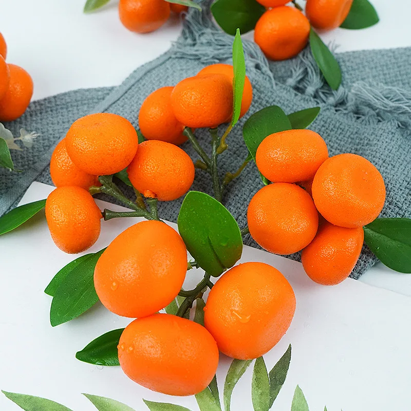 High Simulation Fruit Fake Orange With Branches Leaves Small Orange String 3 Sugar Foam Artificial Sugar Model