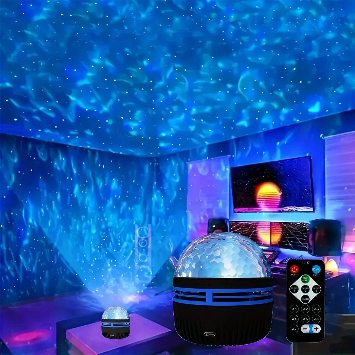 LED Starry Galaxy Ocean Wave Projector RGB Smart Remote Control Lamp KTV USB Christmas Lights Auto Rotate for Home Bedroom Decor BEST SELLERS