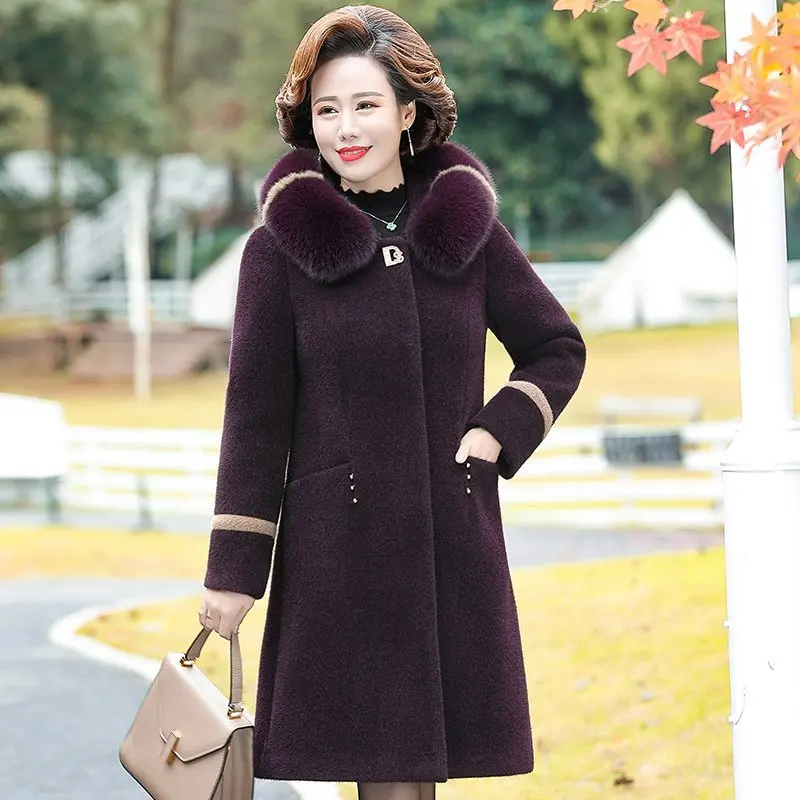 2023 New Middle-Aged and Elderly Faux Mink Velvet Coat Winter Women Temperament Thicken Warm Mid-Length Hooded Woolen Outwear fdfklak abrigos mujer invierno 2023 new mid length middle aged mother winter coat velvet thick warm parkas lapel women jacket