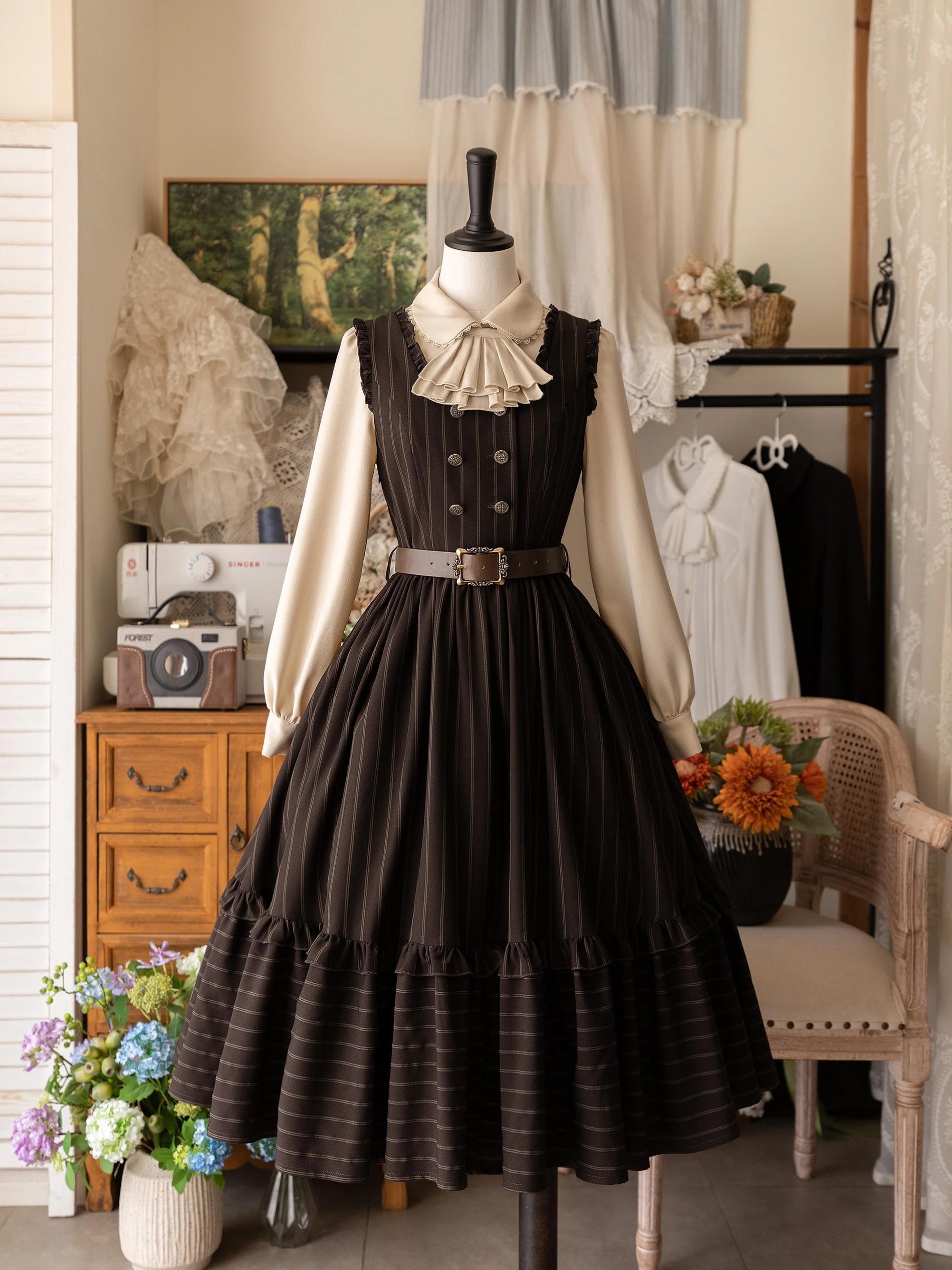 Women's 2024 Spring Elegant Retro Sleeveless Dress Long Sleeve Solid Color Single Row Multi-Buckle Shirts Women's Dress Sets