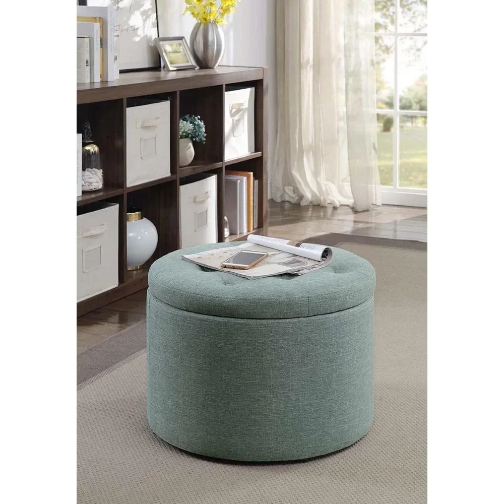 

Round Shoe Ottoman Folding Stool With Wheels Green Faux Linen Bar Stools & Ottomans Footrest Office Foot Rest Travel Chair Pouff