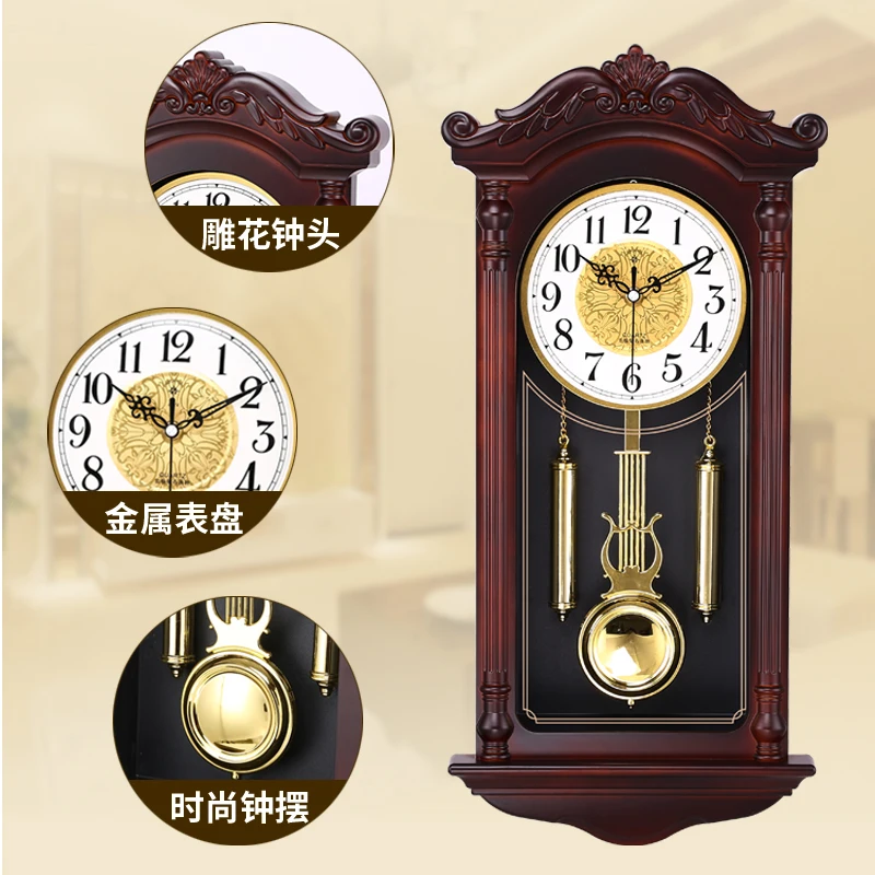 Creative Chinese Wall Clock Retro Living Room Silent Pendulum Swing Clocks Imitation Wood Quartz Clock Duvar Saati Gift FZ693 5