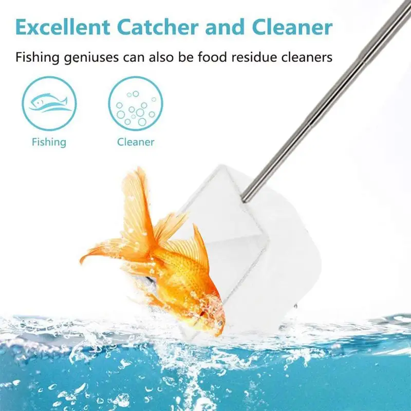 Retractable Fish Net Aquarium Cleaning 3D Stainless Steel Pocket Shrimp Catching Fish Tank Cleaning Net For Small Pond And Pool