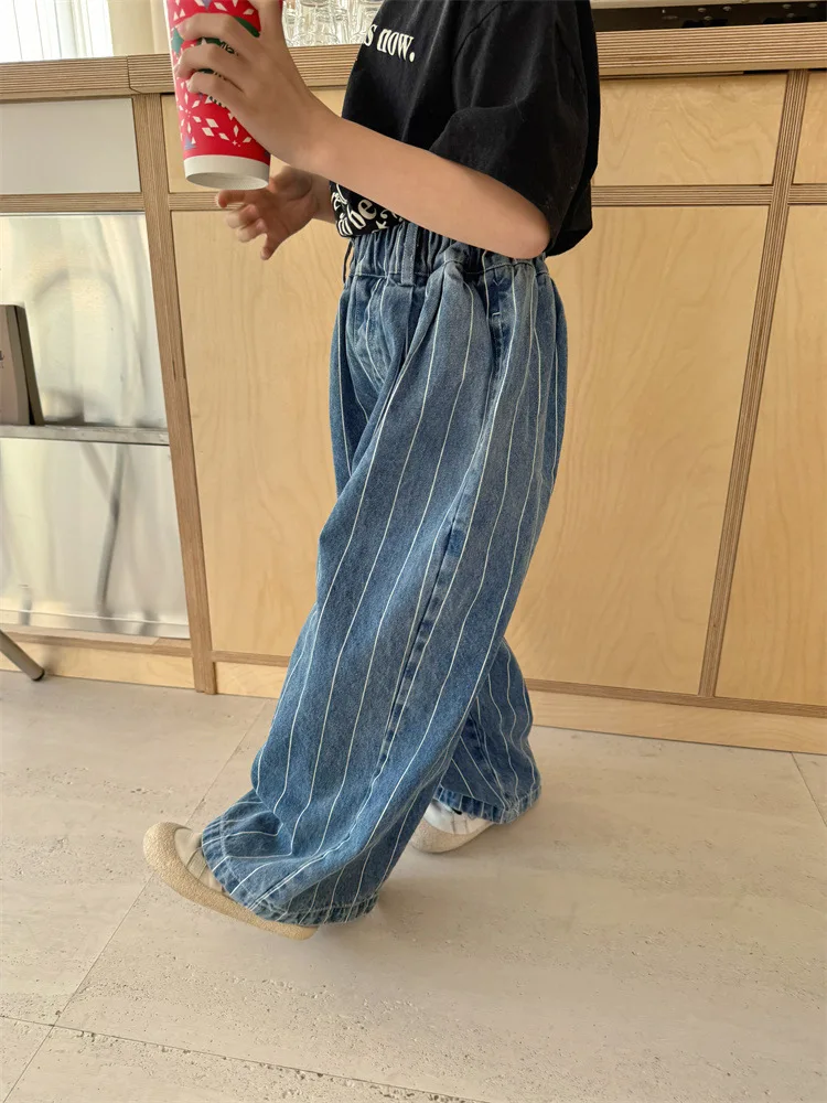 2025 Spring New Children Striped Denim Trousers Baby Boys Casual Pants Toddler Girls Wide Leg Pants Kids Fashion Loose Jeans 3 2025 Spring New Children Striped Denim Trousers Baby Boys Casual Pants Toddler Girls Wide Leg Pants Kids Fashion Loose Jeans - Image 3