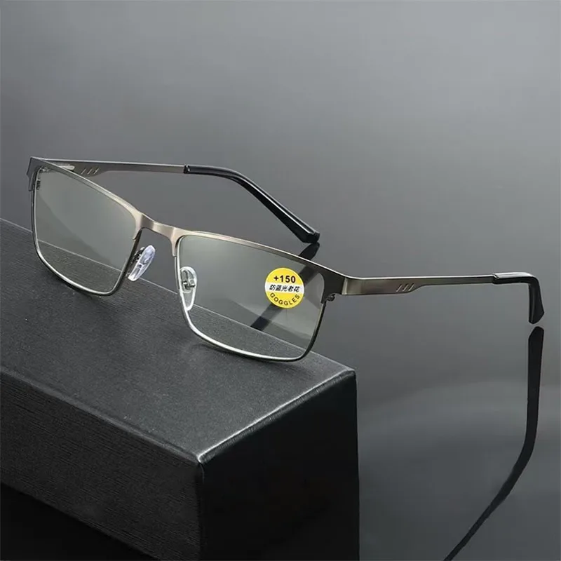 Ahora Men Metal Large Square Computer Reading Glasses Frame Anti Blue Light Presbyopic Eyeglasses Optical Frames 0 +1.0 to +6.0 4