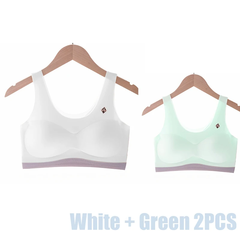 Girls Backless Seamless Vest-style Bras Fixed Cups 2PCS Puberty Middle School High School Students