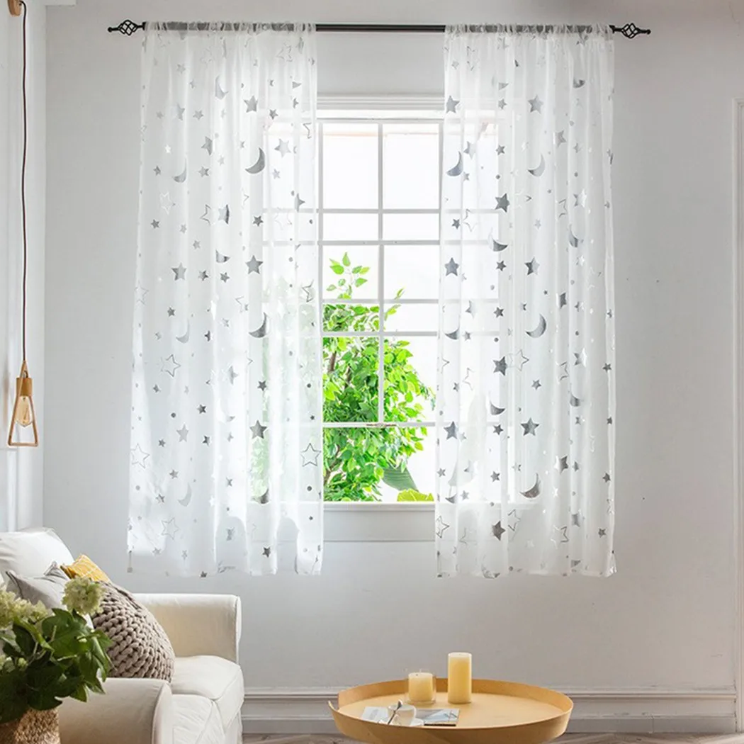 

Beautiful Curtain Decorate Your Home Window Tulle Curtains Good Looking Living Room Moon And The Stars Pattern