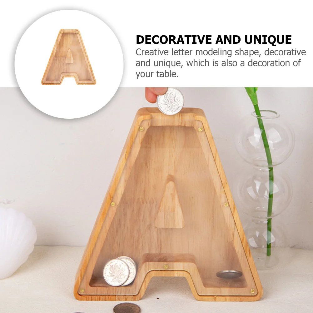 Piggy Bank Decorative Money Pot Saving Kids Letter Shape Girls Wood Container Adornment 3