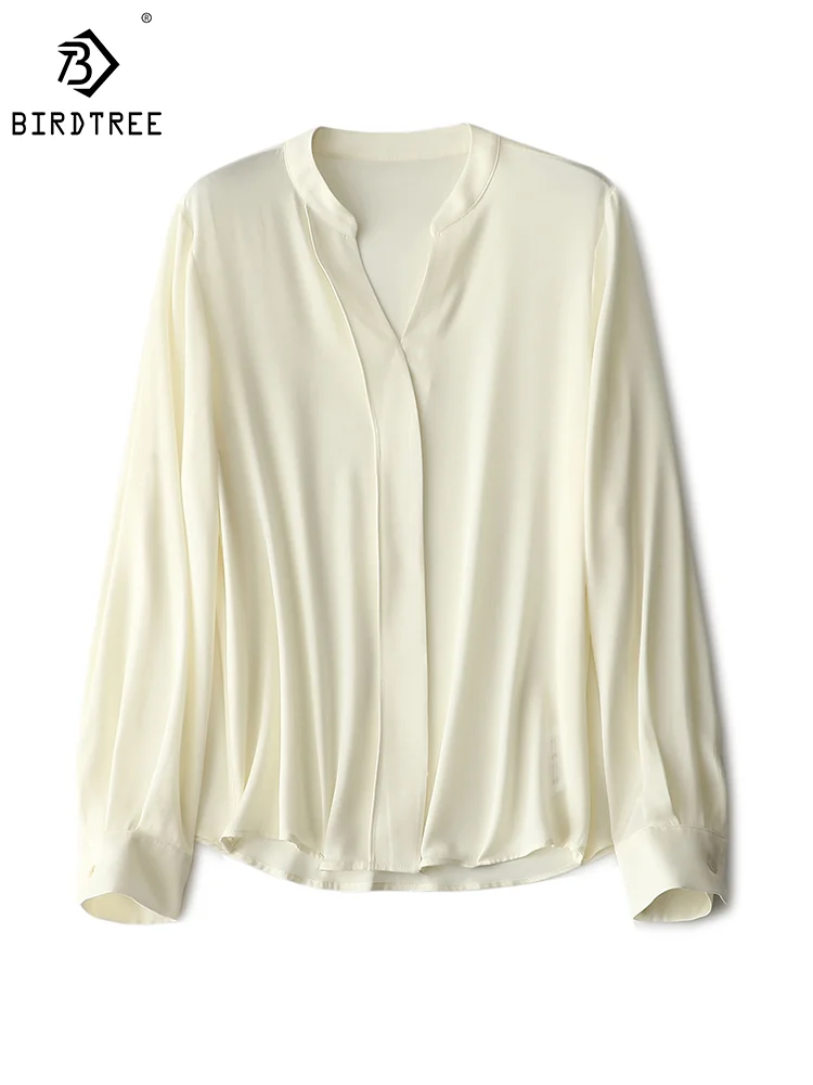 

BirdTree 23MM 90% Real Silk Elegant Shirt, Women Long Sleeve V Neck, OL Fashion Beige Blouses, 2024 Spring Summer New, T43417QM