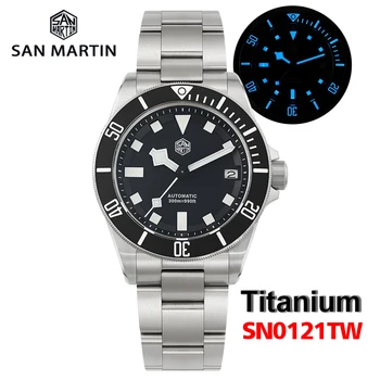 Watchdives-X San Martin Titanium relógio mergulho, SN0121T Sapphire, NH35 moldura cerâmica automática, 30Bar BGW-9, relógio de pulso luminoso, 39mm