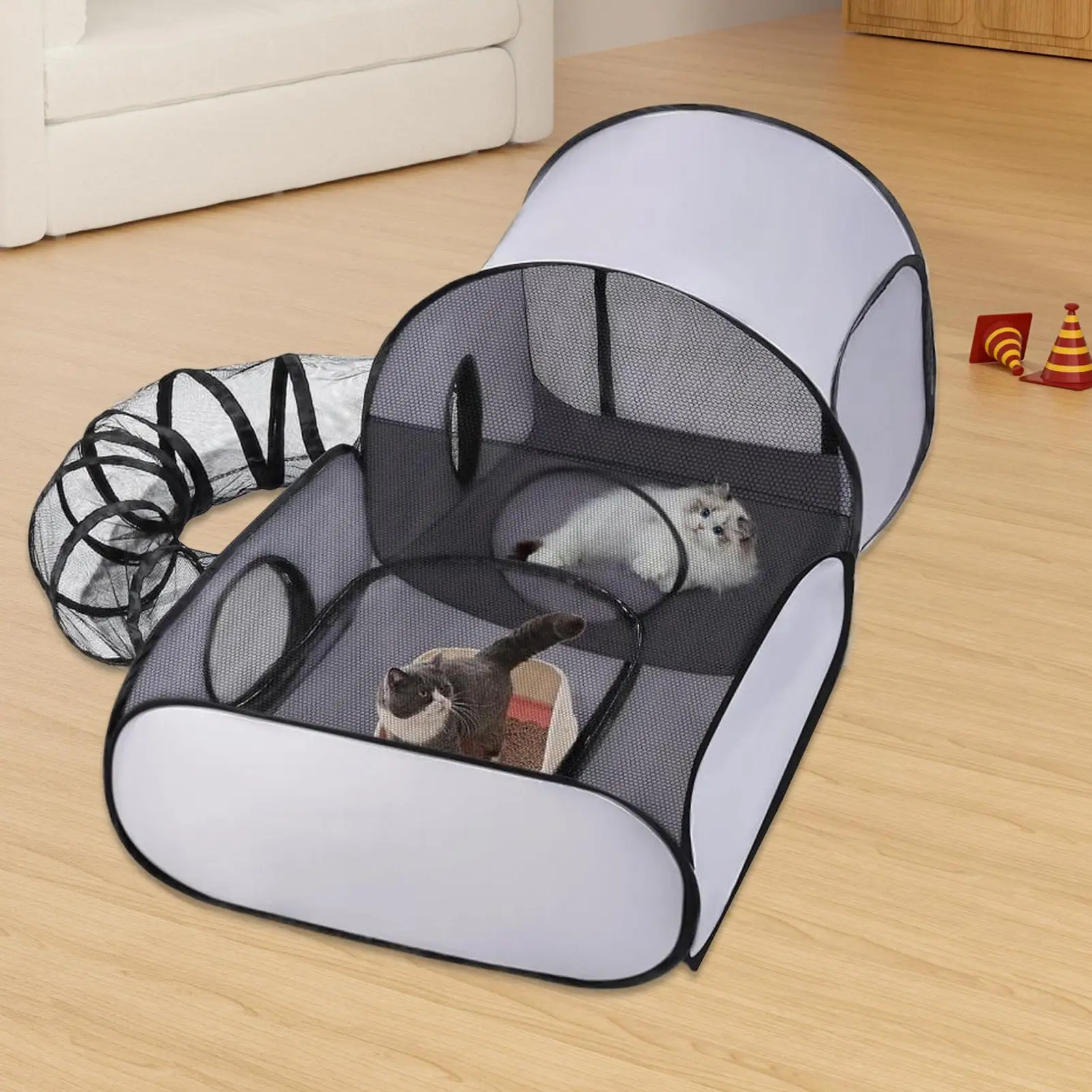 2025 Dog Fence With Surrounding Tunnel, Outdoor/indoor Cat Fence With Breathable Soft Edges, Cat Fence Tent