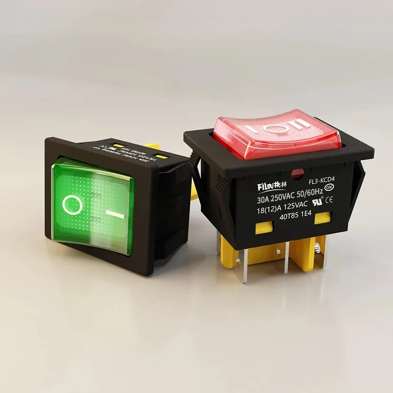 Toggle Switch FILN 30A/250V Heavy Duty 4 pin DPST IP67 Sealed Waterproof T85 Auto Boat Marine Toggle Rocker Switch with LED 12V 220V 30x22