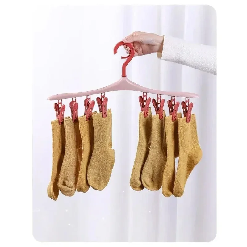 1PC Multifunctional Windproof Drying Rack with 8 Clips for Clothes Underwear Socks Candy-Colored Plastic Clothes Hanger