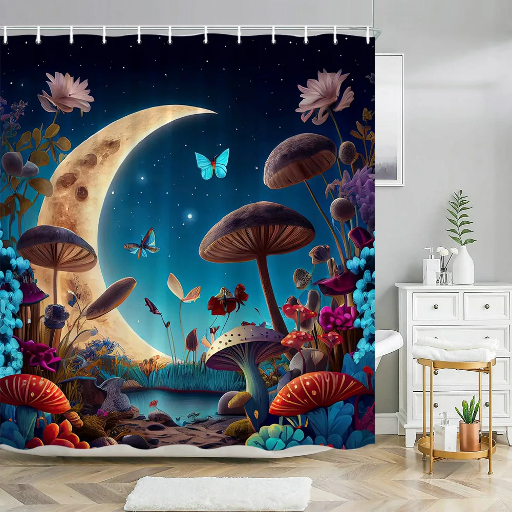 Fantasy Mushroom Shower Tende Fairy Forest Tree Stile Gotico Jungle Green Zen River Bagno Decor Tenda Da Doccia Con Ganci