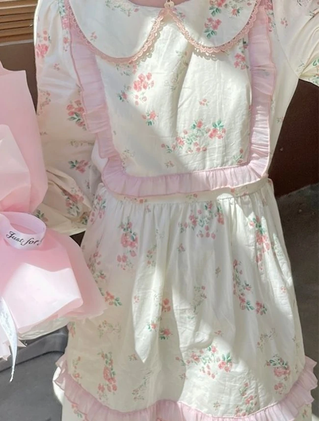 NIGGEEY 버블 슬리브 레이스 긴팔 원피스 여학생 부드러운 아카데미 스타일, 달콤한 인형 목 조각 꽃 요정 원피스 