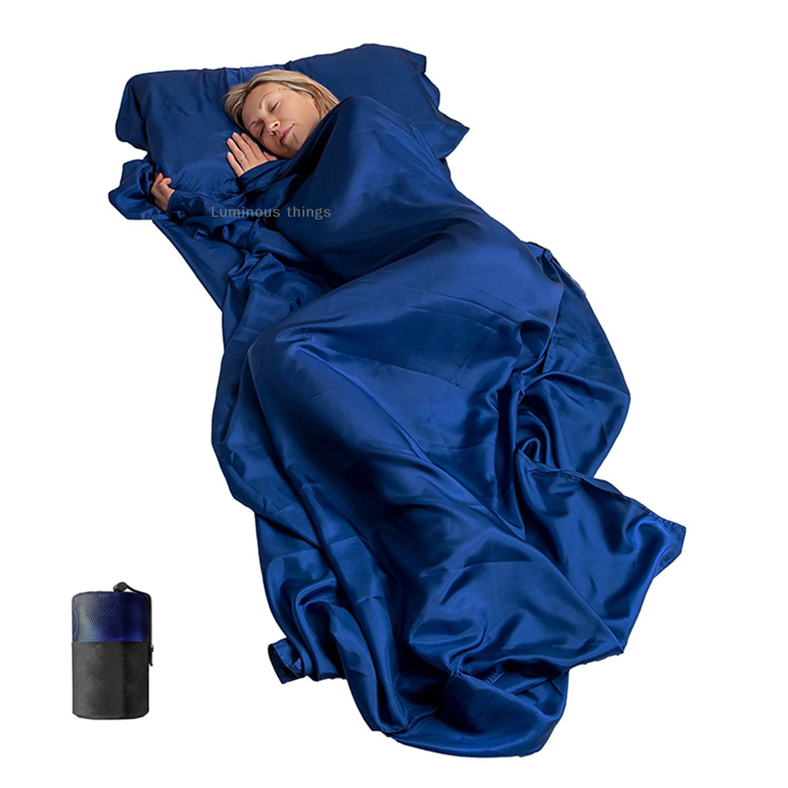Sleeping Bag Liner Silk Soft with Pillow Pocket Portable Lightweight Camping Travel Sheet for Hotels