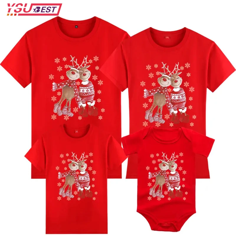 

Merry Christmas Family Shirts Mommy and Me T-Shirt Family Matching Christmas Scarf Deer Clothes Wear Family Christmas T-Shirts