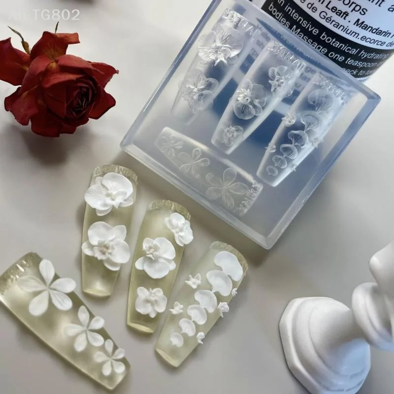 3D 투명 실리콘 손톱 몰드 DIY 네일 아트 장식 호접란 꽃 매니큐어 템플릿 손톱 장식 공예용