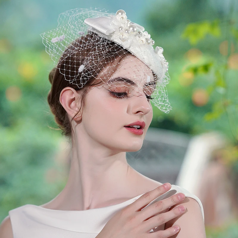 Hair Accessories Bridal Hair Accessories Fascinator Hats Luxury pearl bridal headwear handmade bridal headdress Fascinator wedding hair accessories photos medicine box hat party fedora
