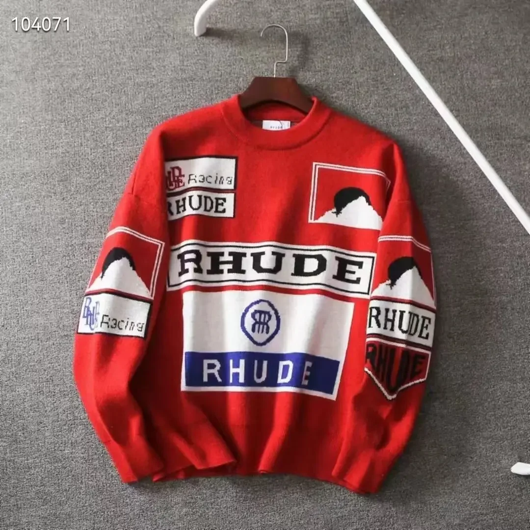 

RHUDE Original Label American Retro Flower Round Neck Knitted Sweater Casual Loose Knitted Men's and Women's