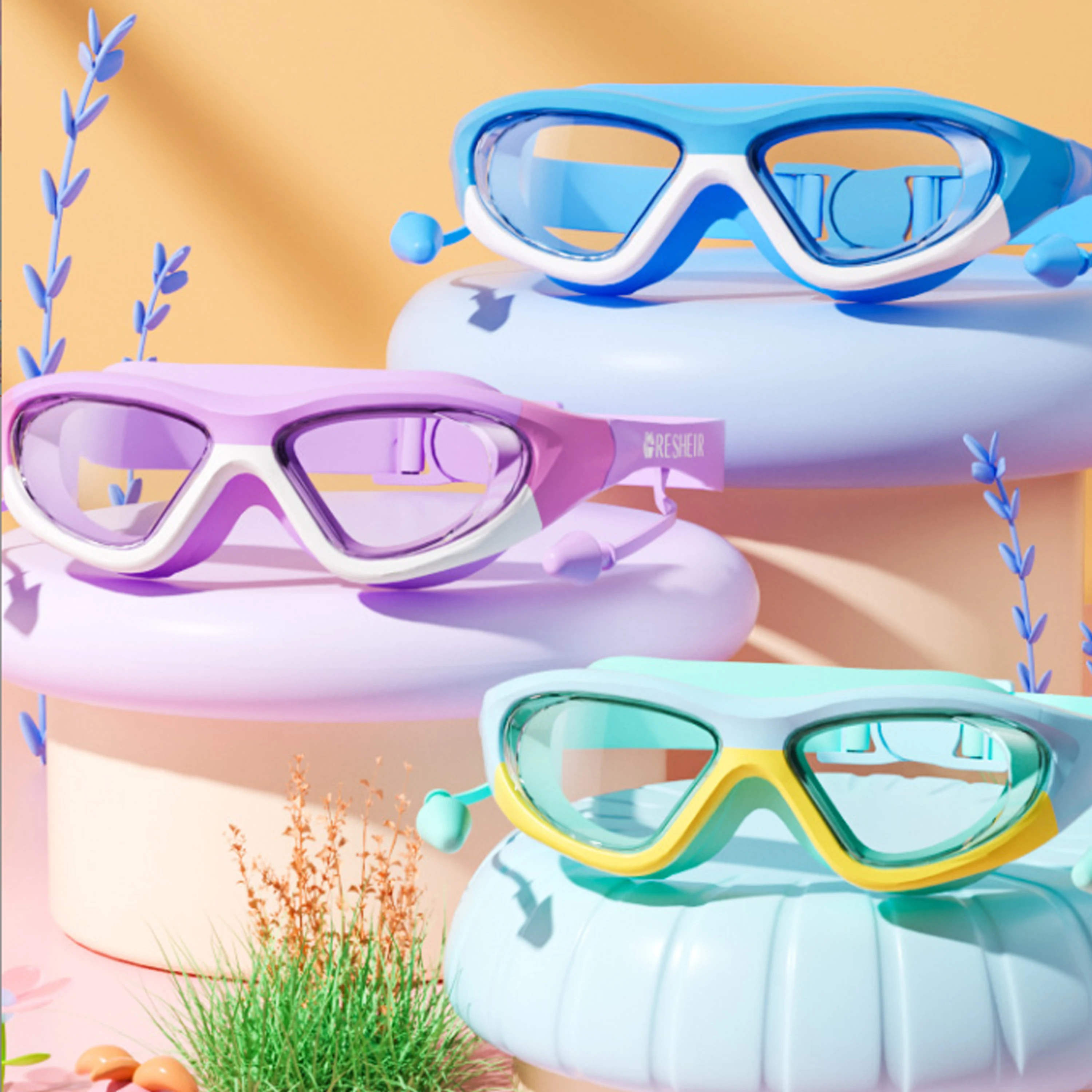 Children's Swimming Goggles Waterproof And Anti Fog High-definition Diving Goggles With Integrated Earplugs Boys And Girls