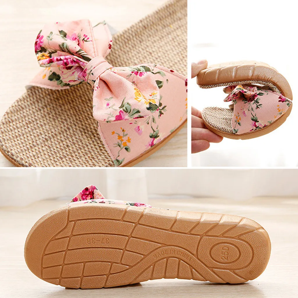 Ladies' Bohemian Style Bow Flower Linen Slippers Sandals Beach Shoes Home Shoes Beach Slippers Indoor Non Slip Shoes 2024