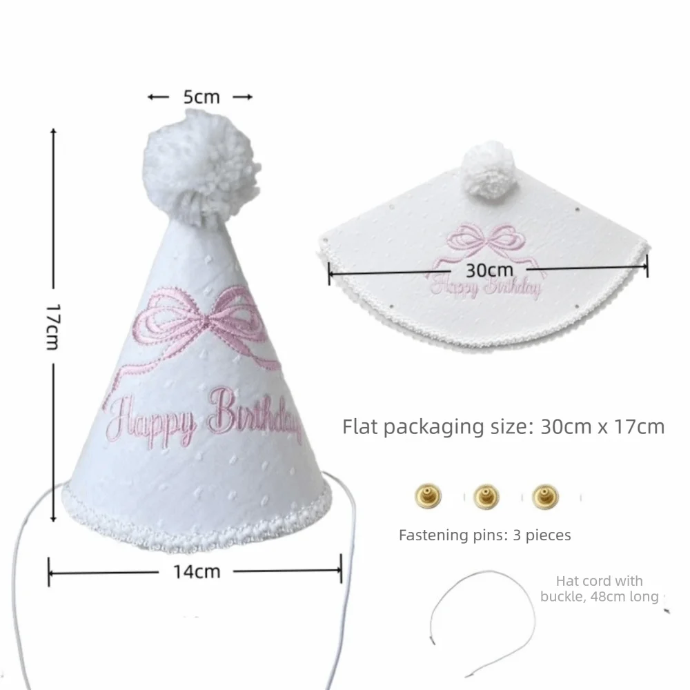 Bowknot One-Year-Old Birthday Cap Embroidery Lace Edge First Birthday Garland Pink Blue Ball Birthday Hat First Birthday