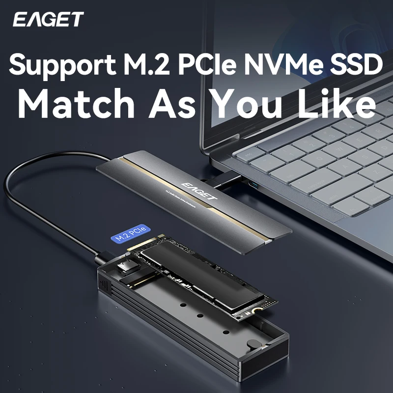 Eaget M2 SSD 케이스 NVME SATA 듀얼 프로토콜 M.2-USB C타입 3.1 SSD 어댑터, NVME PCIE NGFF SATA SSD 디스크용 외장 SSD 케이스