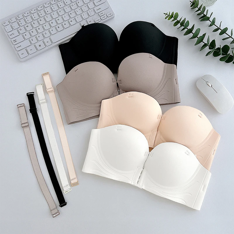 Front Closure Push Up Bras Women's Sexy Seamless Plunge No Steel Brassiere Thick Female Underwear Solid Color Invisible Lingerie 5