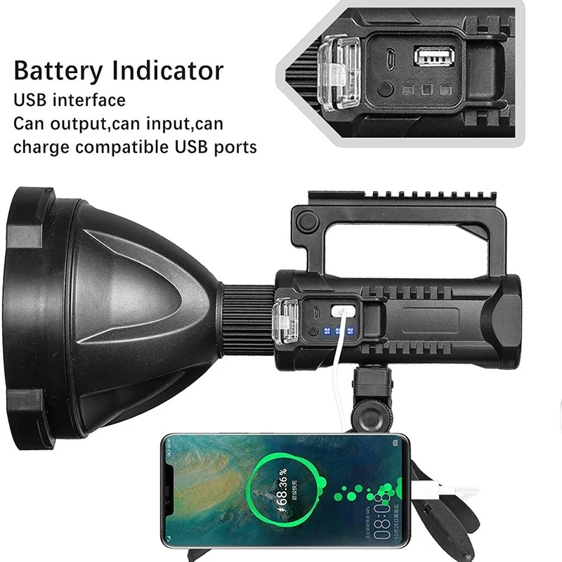 10000000 Lumens Flashlight Powerful P900 Torch Waterproof Fishing Lantern USB Rechargeable Spotlight Searchlight Power Bank Lamp