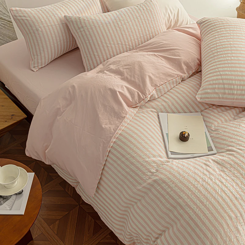 Stripe Color Collision Shell Bedding Set Embroidery Student Dormitory Solid Color Four Piece Set for all seasons