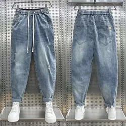 2024 New Loose and Casual Denim Jeans for Men Spring and Autumn Harem Distressed Stretch Baggy Cargo Blue Jeans Jogger Pants