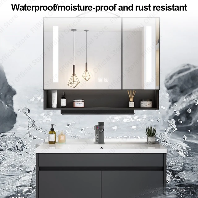 มัลติฟังก์ชั่นห้องน้ํา Vanity โมเดิร์นกระจกตู้แบบบูรณาการอ่างล้างหน้าห้องน้ําตู้อ่างล้างจานเซรามิคเฟอร์นิเจอร์ห้องน้ํา 5