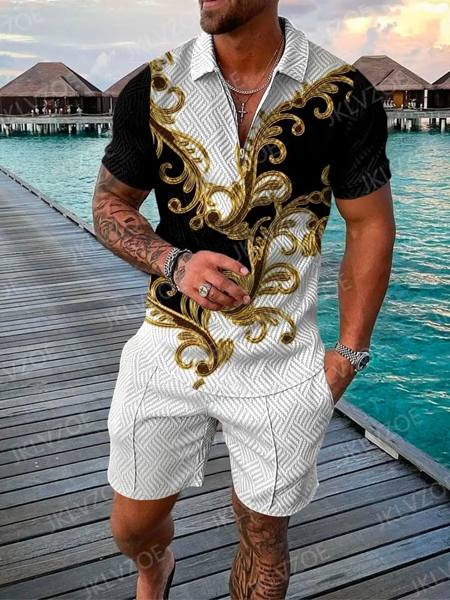 Men's Polo Shirts&Shorts 2 Piece Sets Luxury Brand Casual Suit Zipper Lapel T-shirt Short Sleeve Tracksuit Male Jogger Outfits