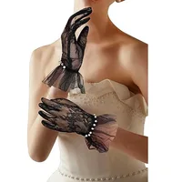 Gants japonais doux en dentelle pour filles, noir et blanc, gothique, Lolita, nœud en maille, fleur, en dentelle, bracelet doux, accessoire de Cosplay de demoiselle d'honneur 6