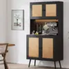 Rattan Kitchen Pantry Storage Cabinet with Power Outlets, LED Lights, Pegboard - 62.6" Tall Hutch Sideboard Buffet Cabinet, 1