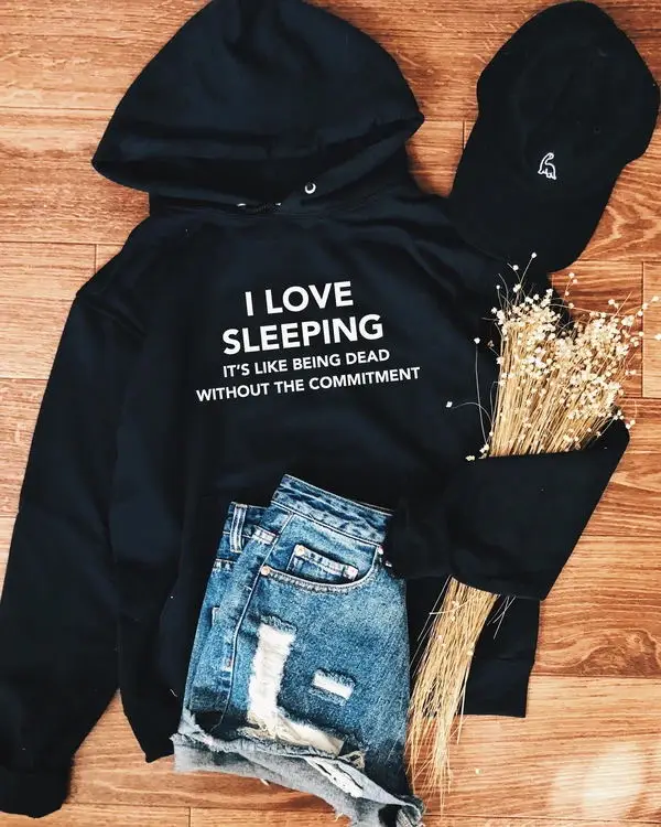 

Забавная толстовка с надписью «I LOVE SLEEP», женские толстовки с капюшоном, пуловеры, модные хлопковые топы в стиле унисекс с цитатами, повседневный джемпер, толстовки