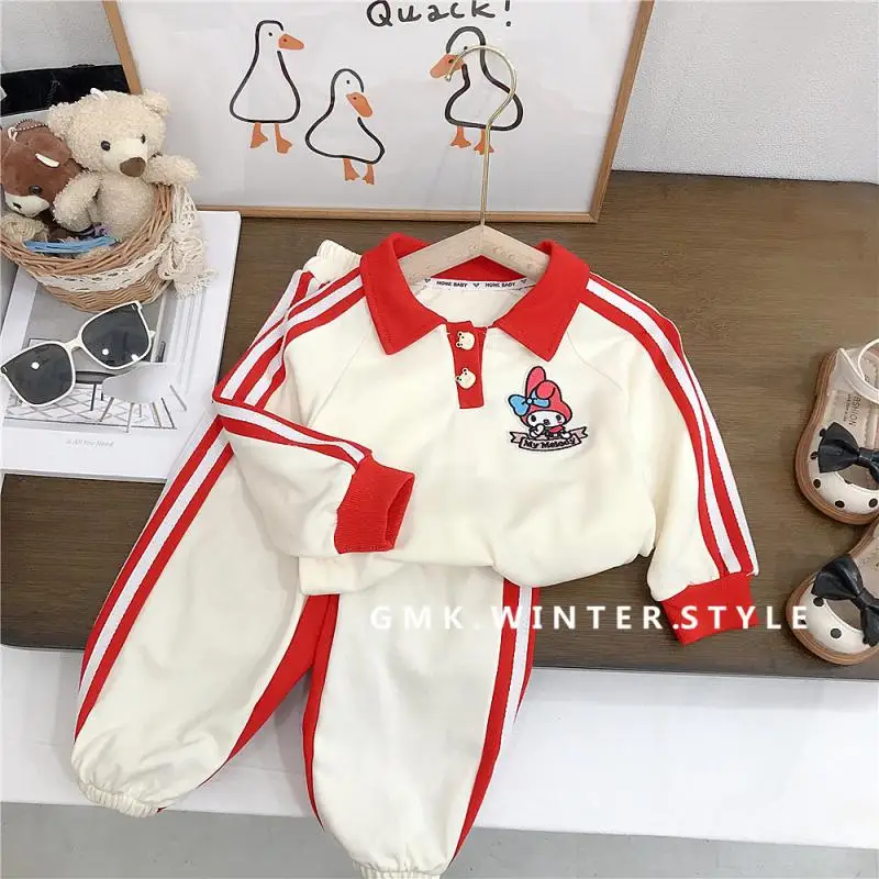 

Детский спортивный костюм Sanrio, мультяшная футболка и штаны, милый свитшот с длинным рукавом и надписью My Melody в стиле аниме, подарок для девочек, весна-осень