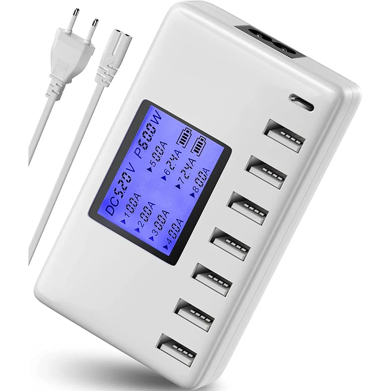 Eight-Port USB Charging Station, 60W Multi-Device Charger with LCD Display