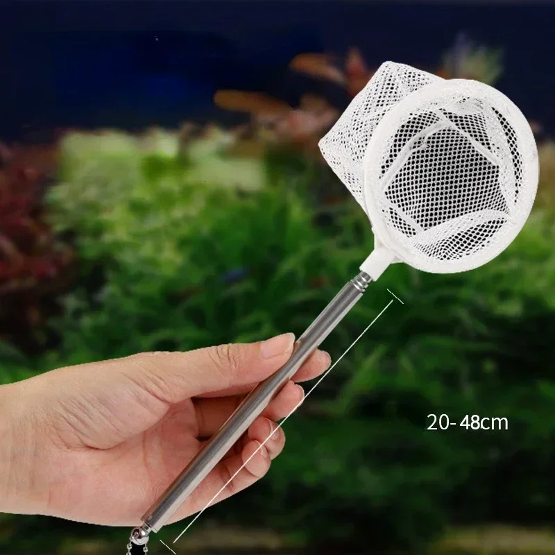 3D Fish Net Aquarium Square and Round Net with Suction Cup Telescopic Stainless Steel Handle Gear for Catching Fish Shrimp Tank