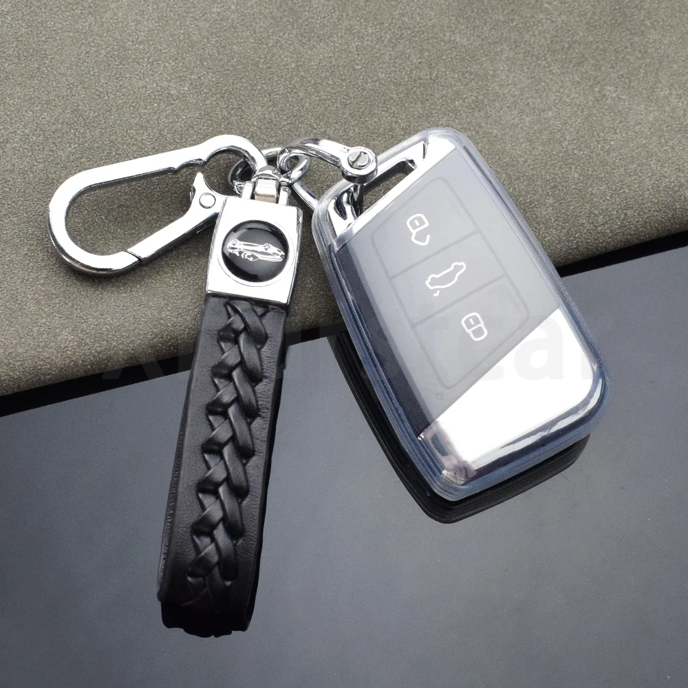 Transparent TPU Car Key Case Cover with Keychain Accessories