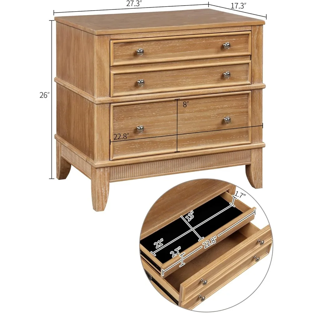 Rustic 3-Drawer Nightstand, Solid Wood End Table Stand Storage Cabinet for Bedroom/Living Room/Office/Home 3