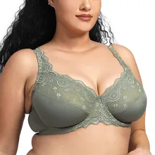

Plus Size Lace Bras For Women Minimizer Bra Floral Unlined Full Coverage Underwire Sexy Lingerie BH Tops Big Size B C D DD E Cup