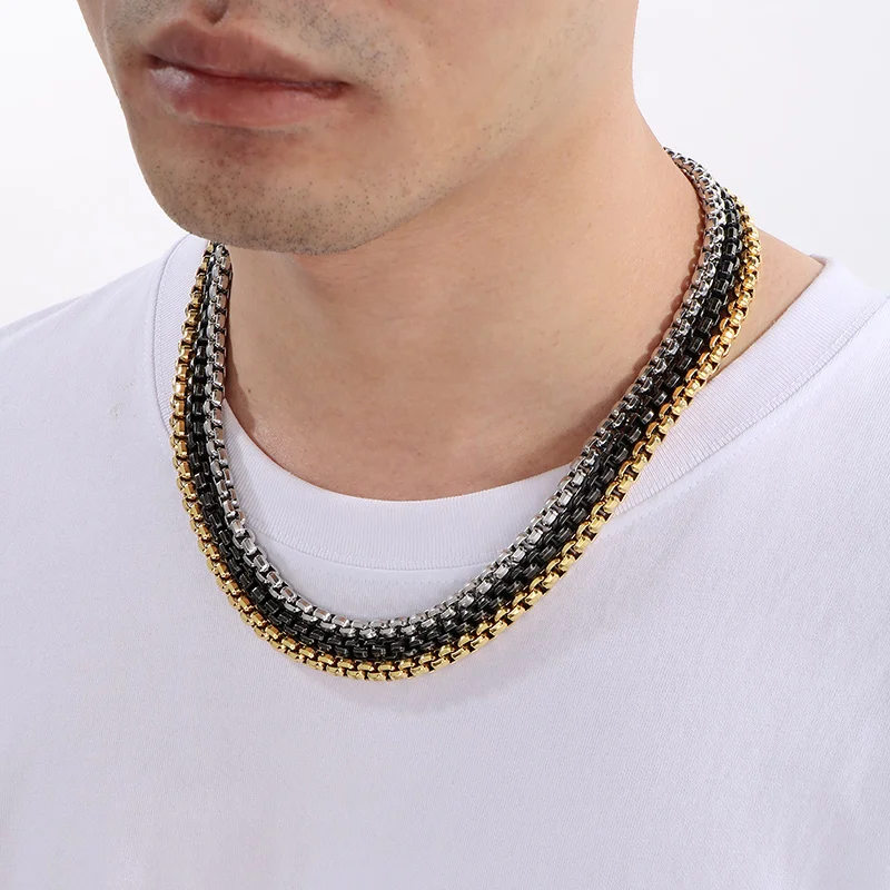 Trendige 66 cm Edelstahl-Gliederkette, glänzend, schwarz, goldfarben, Hip-Hop-Schmuck für Männer und Frauen – Detail 4