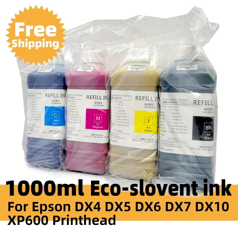 Tinta Eco-solvente Adequada para Epson Dx4 Dx5 Dx6 Dx7 Dx10 Xp600 Mimaki Jv33 Cjv300 Jv5 Cjv150 Cjv160 1000ml