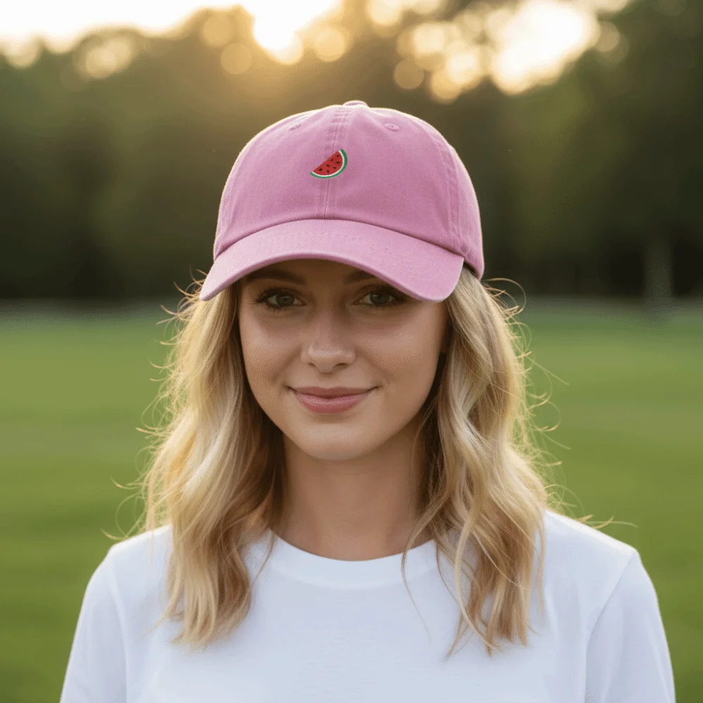 Retro-Baseballkappe mit Wassermelonen-Stickerei, Visier, gewaschene Baumwolle, Sonnenschutzhüte, Sonnenschutz, verstellbare Schirmmütze, Unisex – Detail 4
