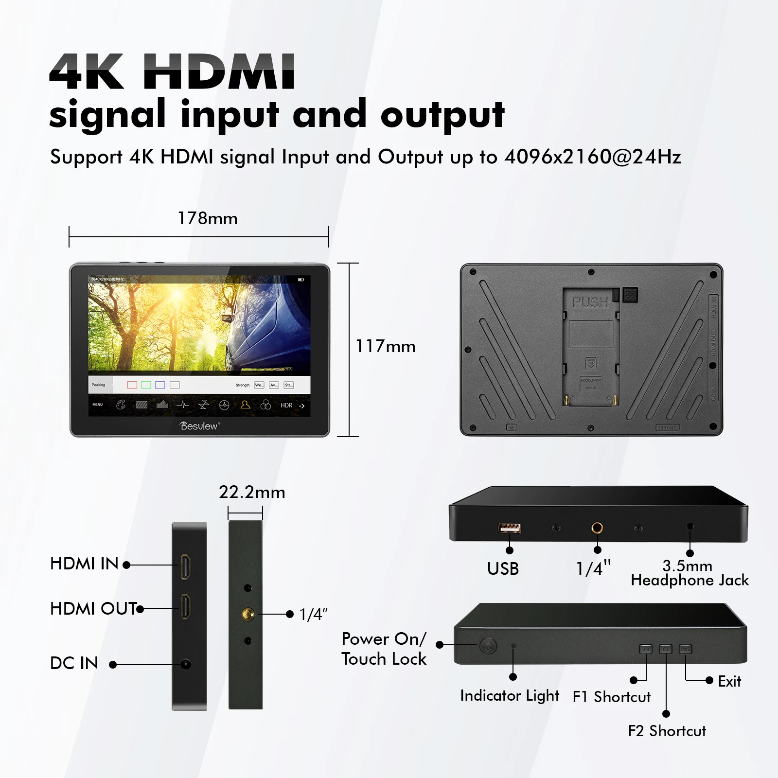 Desview R7II Camera Field Monitor 7 Inch Portable DSLR Camera Monitor 4K HDMI 2600nits HDR Display IPS Screen 1920*1200 3D LUT