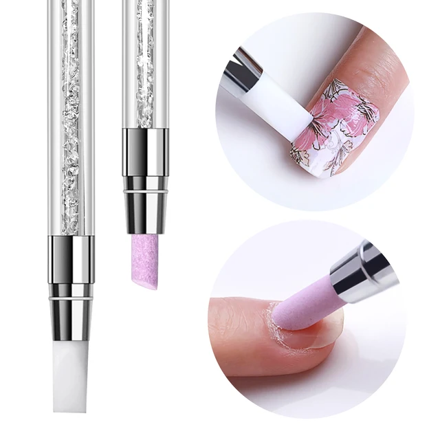 1PC Rhinestone Dual-ended Quartz Cuticle Pusher Remover Pen Handle Silicone  Engraving Press Scrape Tool Manicure Nail Art Tool - AliExpress